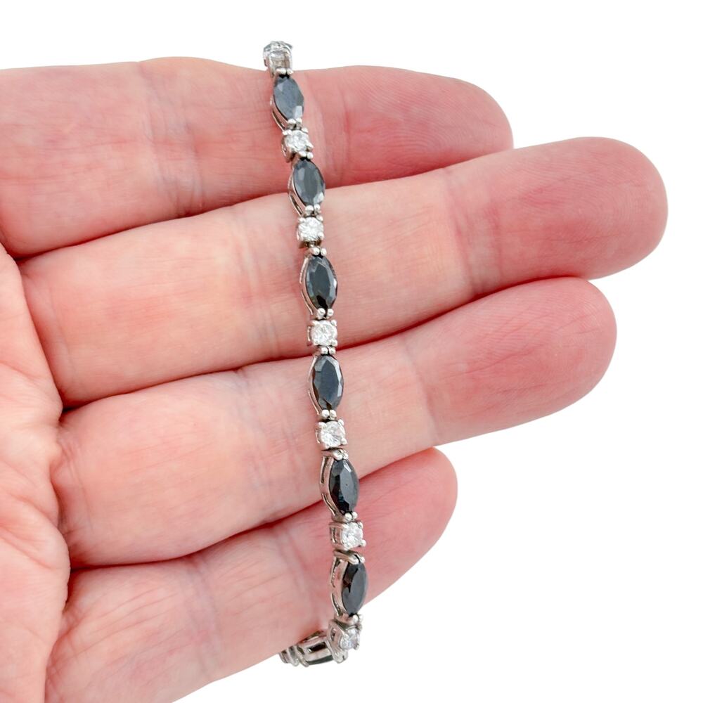 Vintage Sterling Silver 925 Black Cubic Zirconia Tennis Bracelet 7 inch